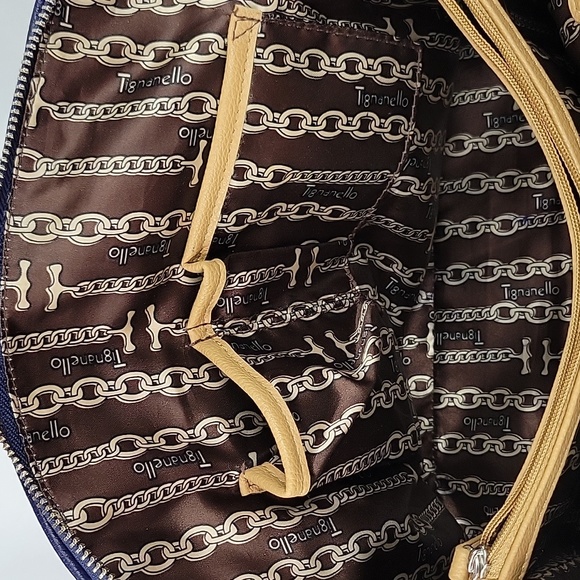 Tignanello Pebbled Leather Color Block Shoulder Bag Navy & Tan - Picture 11 of 16